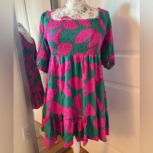 Boutique stretch sun dress by AMY. Pink Green  short size one size XL